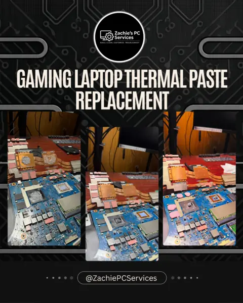 Gaming laptop cooling assembly during thermal service