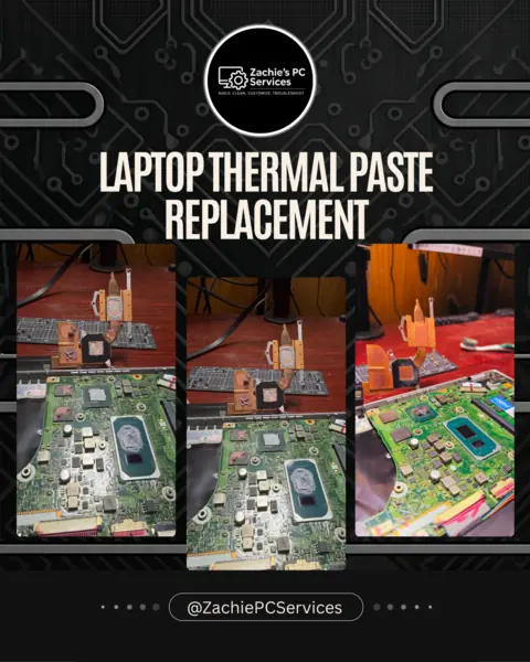 Laptop processor area during thermal paste replacement